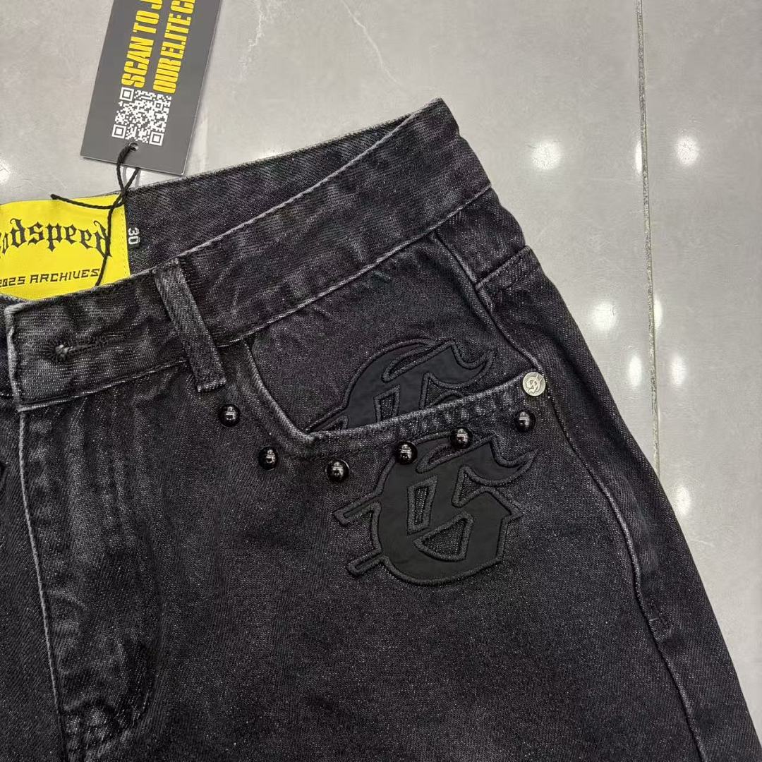 GODSPEED Graphic Patchwork Denim Shorts