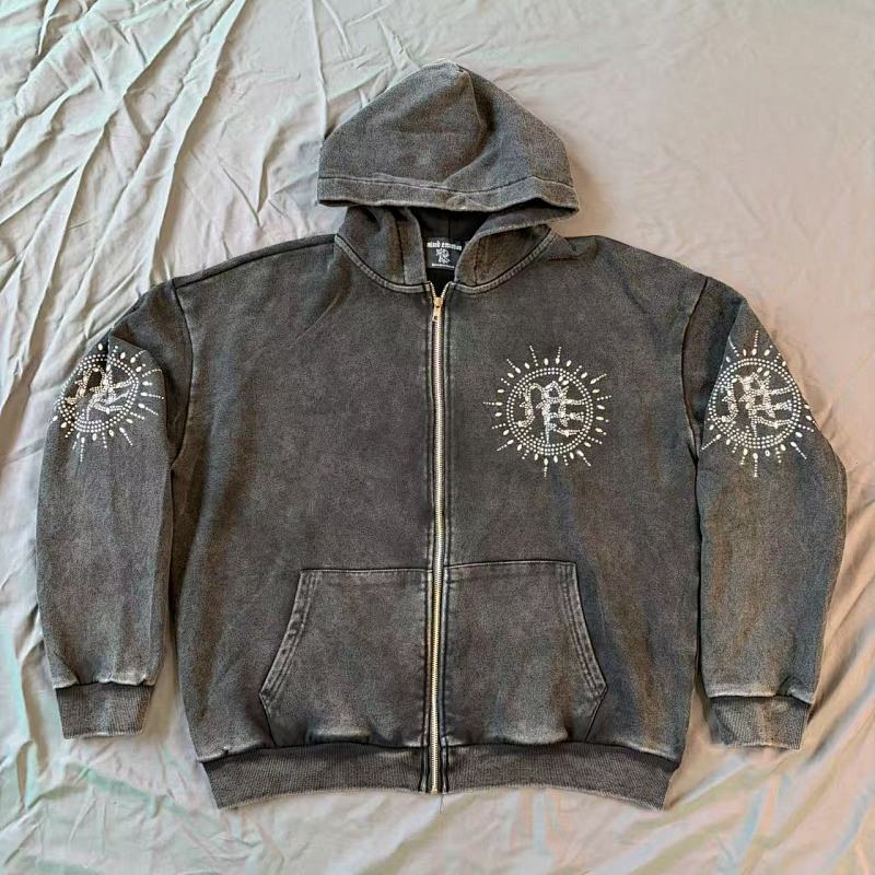 MIXED EMOTION Vintage Washed Zip-Up Jacket