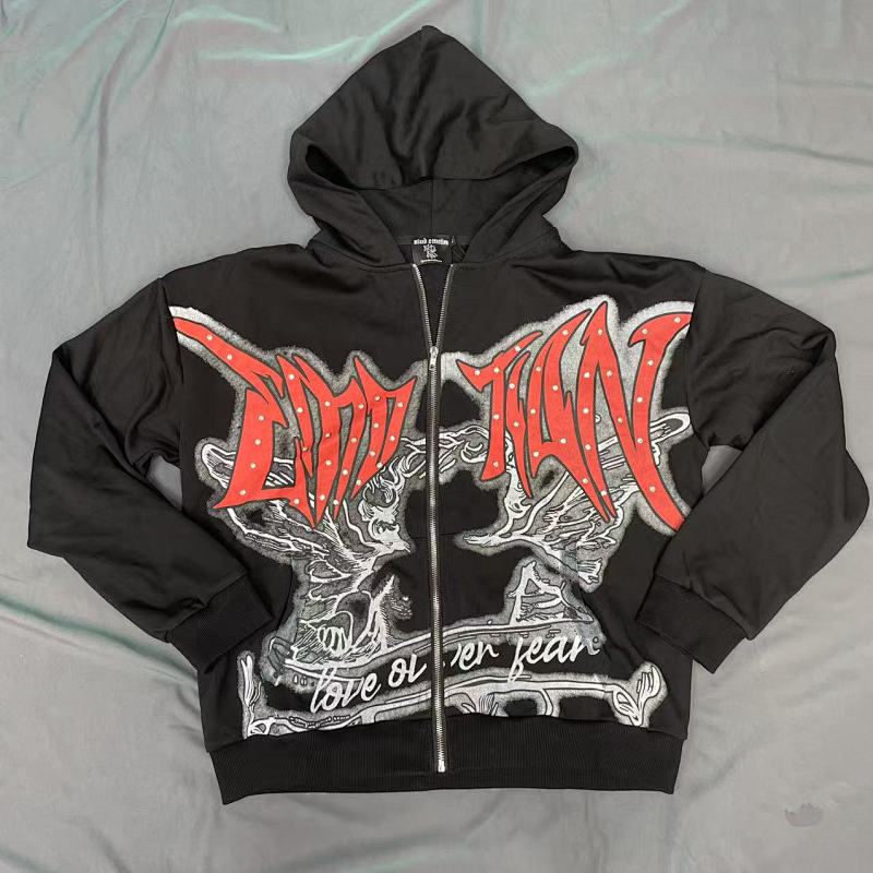 MIXED EMOTION Angel Wing Graphic Zip-Up Hoodie