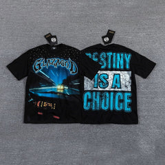 GLAZA GOD Men's Y2K Graphic Oversized T-Shirt – Blue Print Streetwear Double-Sided Casual Tee