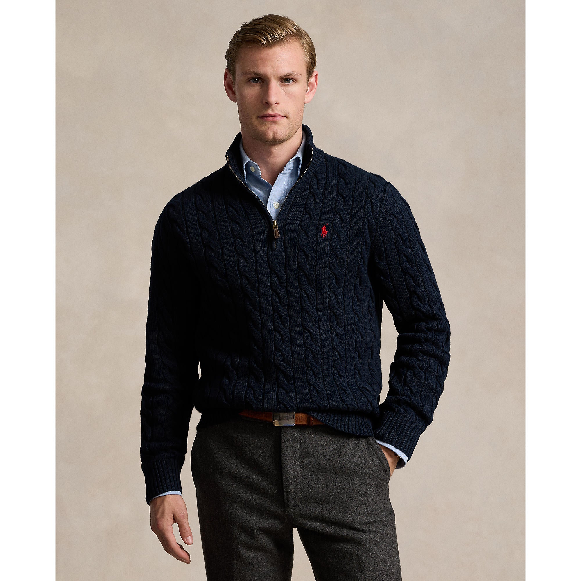 Polo Ralph Lauren - Cable Knit Quarter Zip Sweater - Hunter Navy