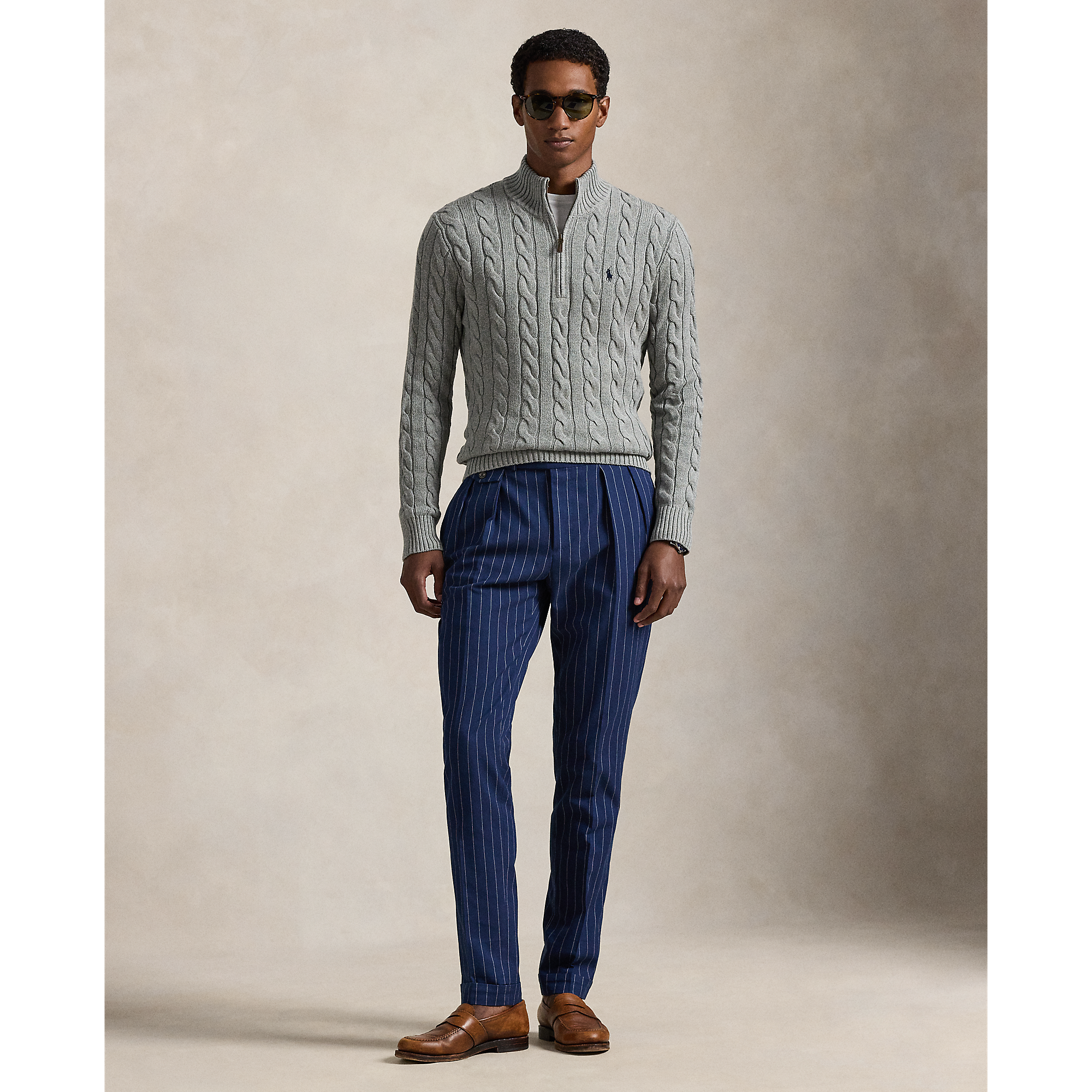 Polo Ralph Lauren - Cable Knit Quarter Zip Sweater - Fawn Grey Heather