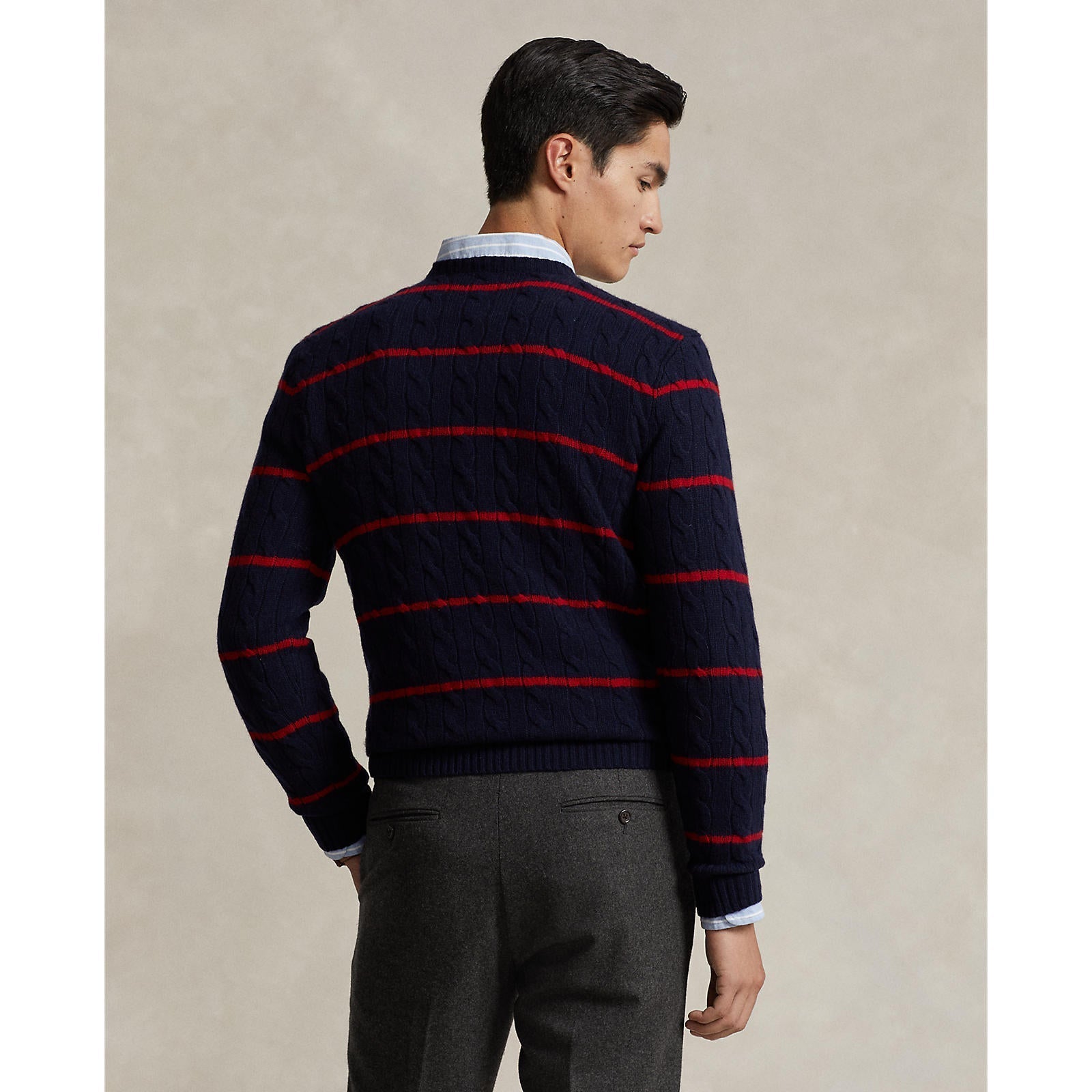 Polo Ralph Lauren - Cableknit Wool/Cashmere Crewneck Sweater - Striped - Navy & Red