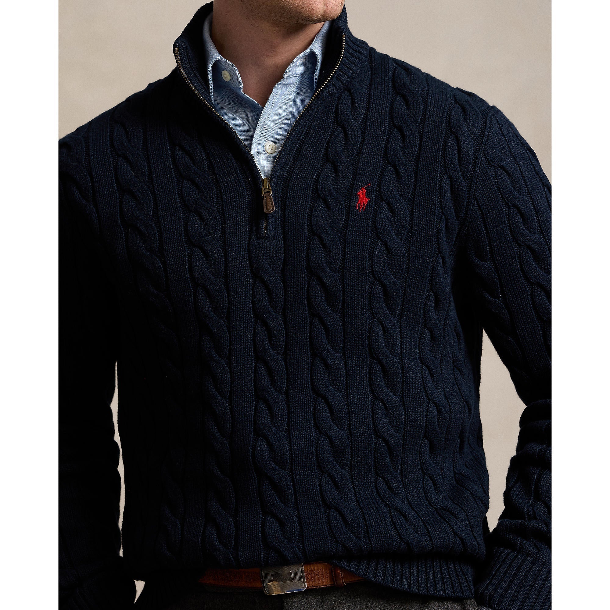 Polo Ralph Lauren - Cable Knit Quarter Zip Sweater - Hunter Navy
