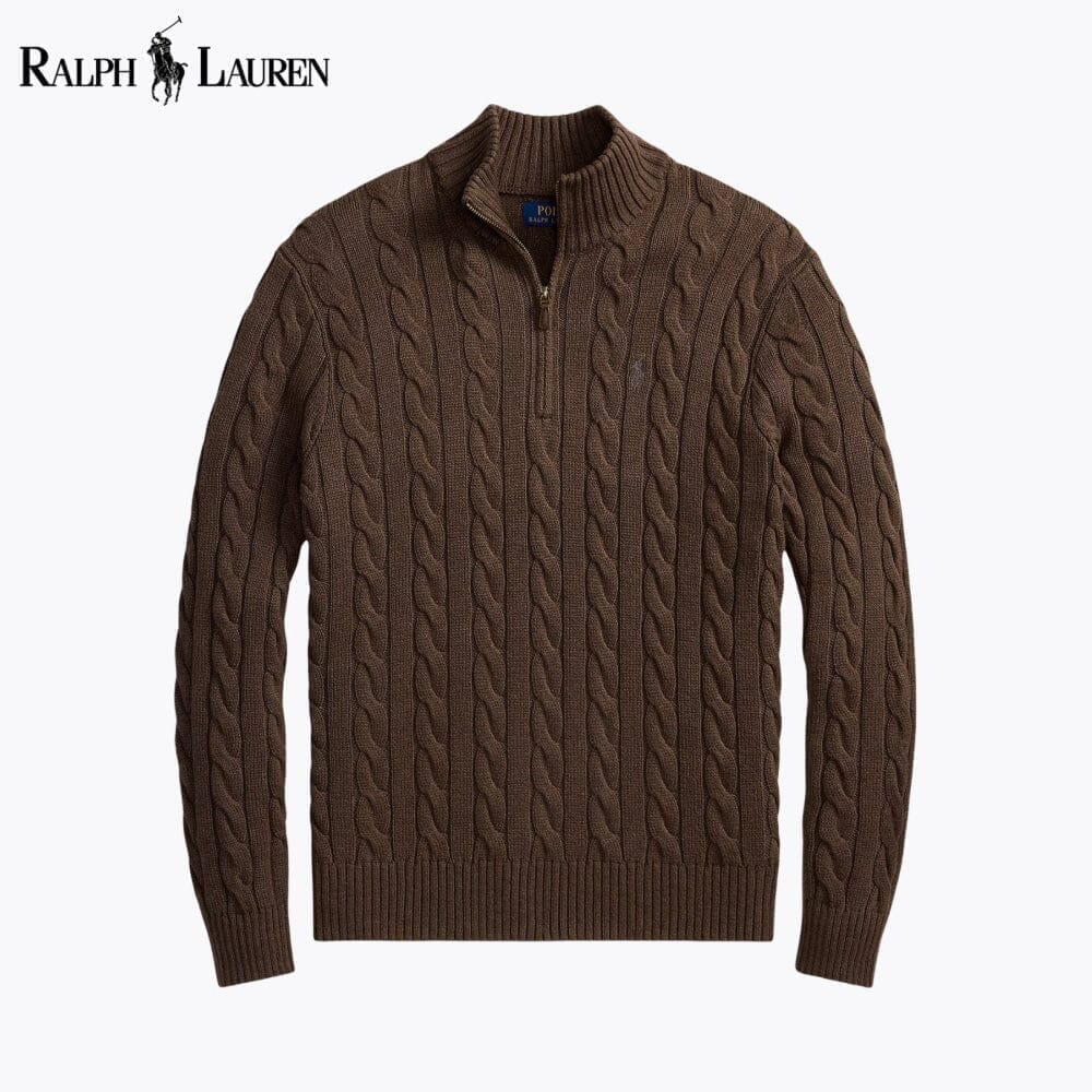Grobstrick-Baumwollpullover mit Viertelreißverschluss