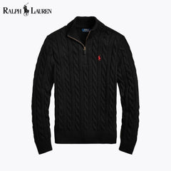 Grobstrick-Baumwollpullover mit Viertelreißverschluss